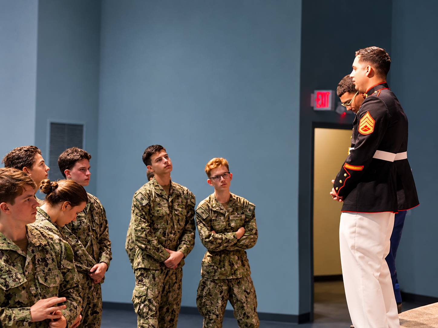 U.S. Marines talking with Sea Cadets during the Keyport flag ceremony